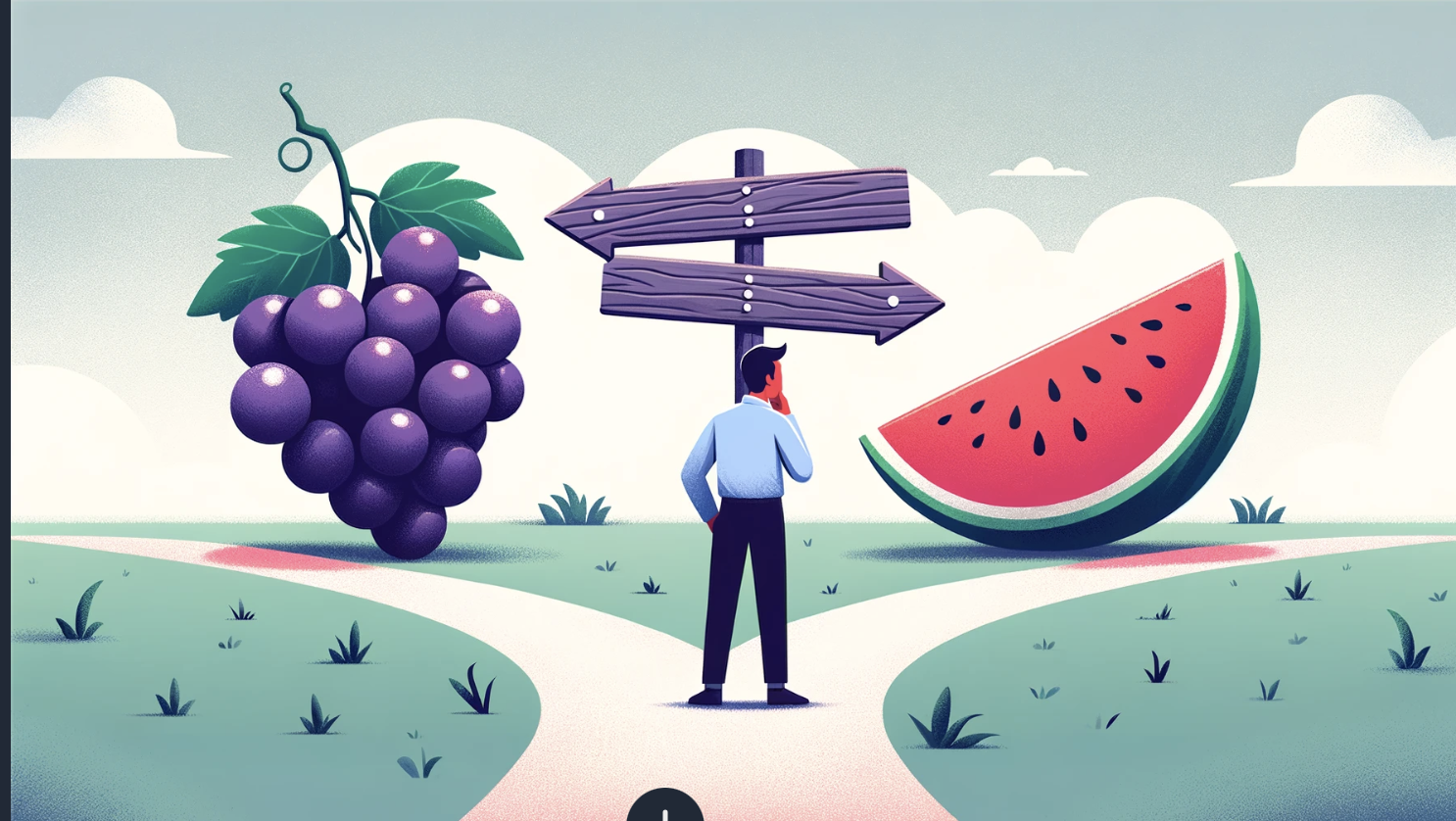 2024-02-22 11.23.22 - Feature image for a blog post titled 'Grape vs. Watermelon_ Navigating Your Path to Success'. The image should creatively depict the metaphorical choi