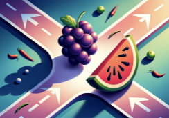 2024-02-22 11.23.28 - In-article illustration for a blog post titled 'Grape vs. Watermelon_ Navigating Your Path to Success'. The image should depict a person standing at a